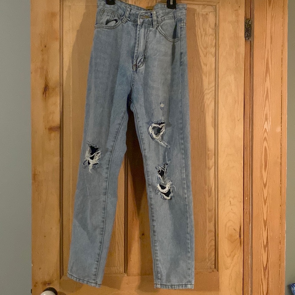 Wide leg, distressed jeans, size xs, light denim, extra soft